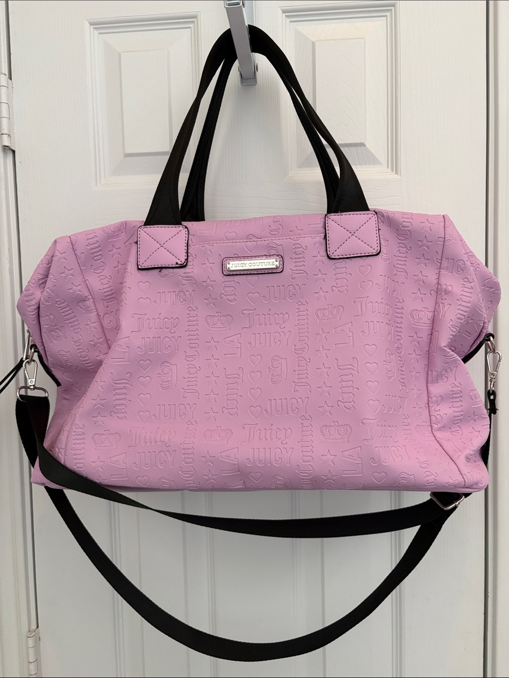 Juicy Couture Pink Embossed Travel Tote with Black Straps